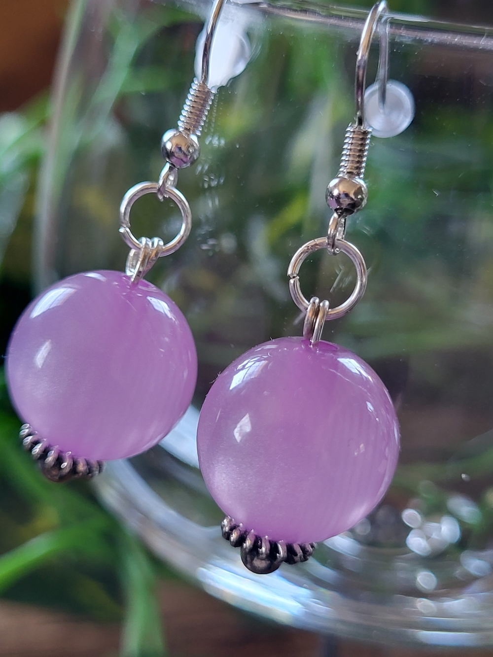 Iridescent Lavender Bead Dangle Earrings